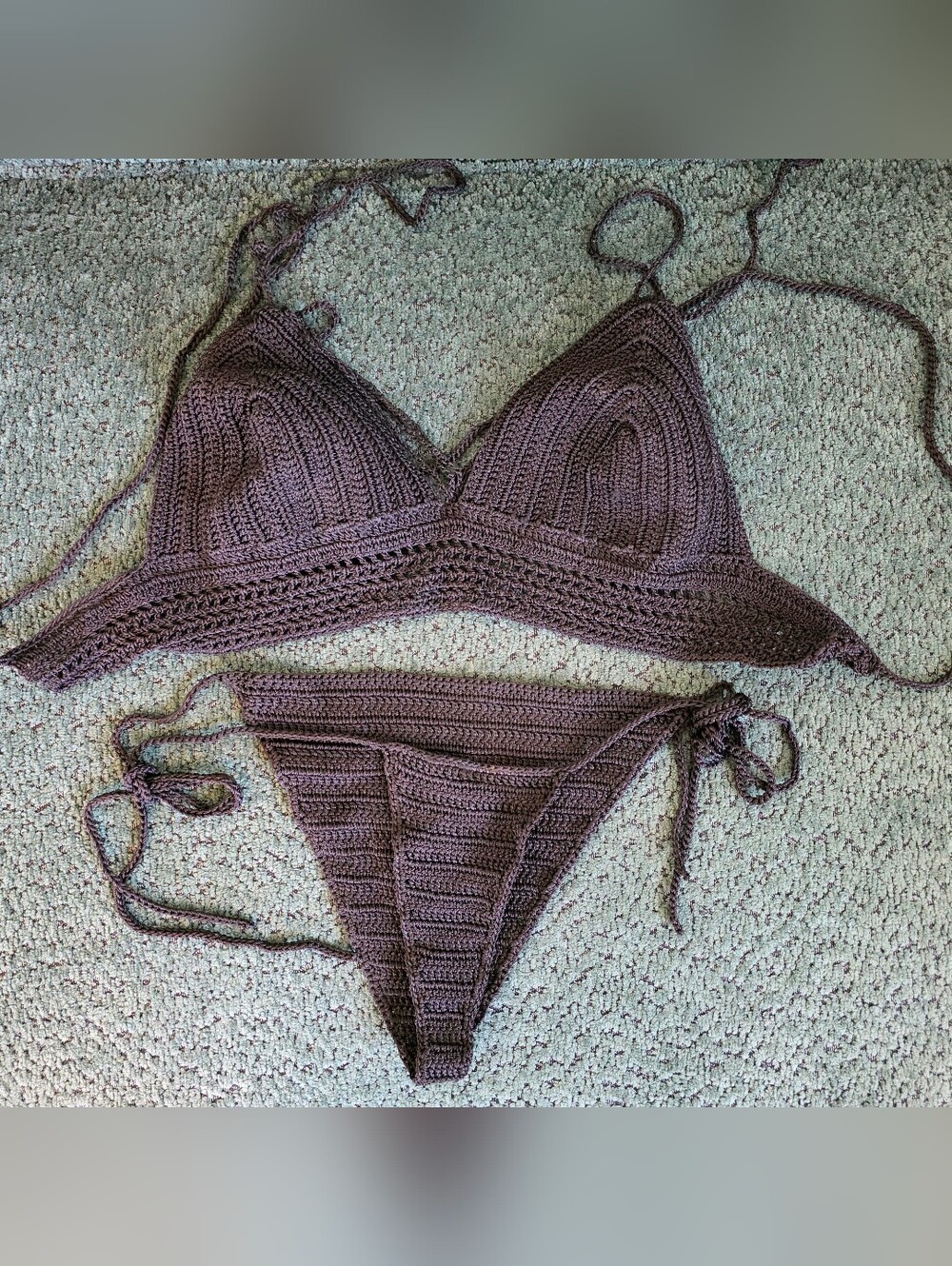 Handmade Crochet Triangle Bikini Set - Black Size M